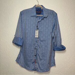 Robert Graham Shirt Button Down Long Sleeve Blue mens Medium NWT Egyptian Cotton